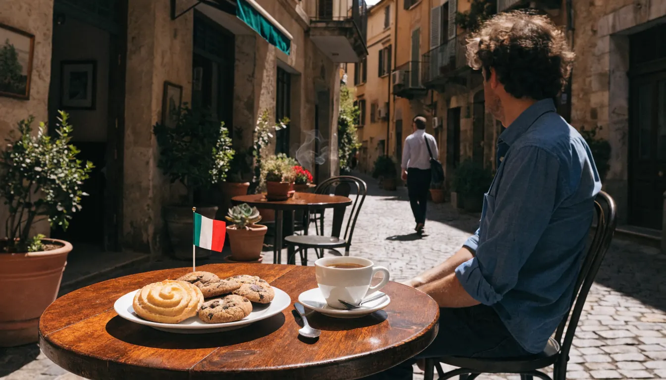 Caffè italiano con biscotti e espresso sotto luce calda