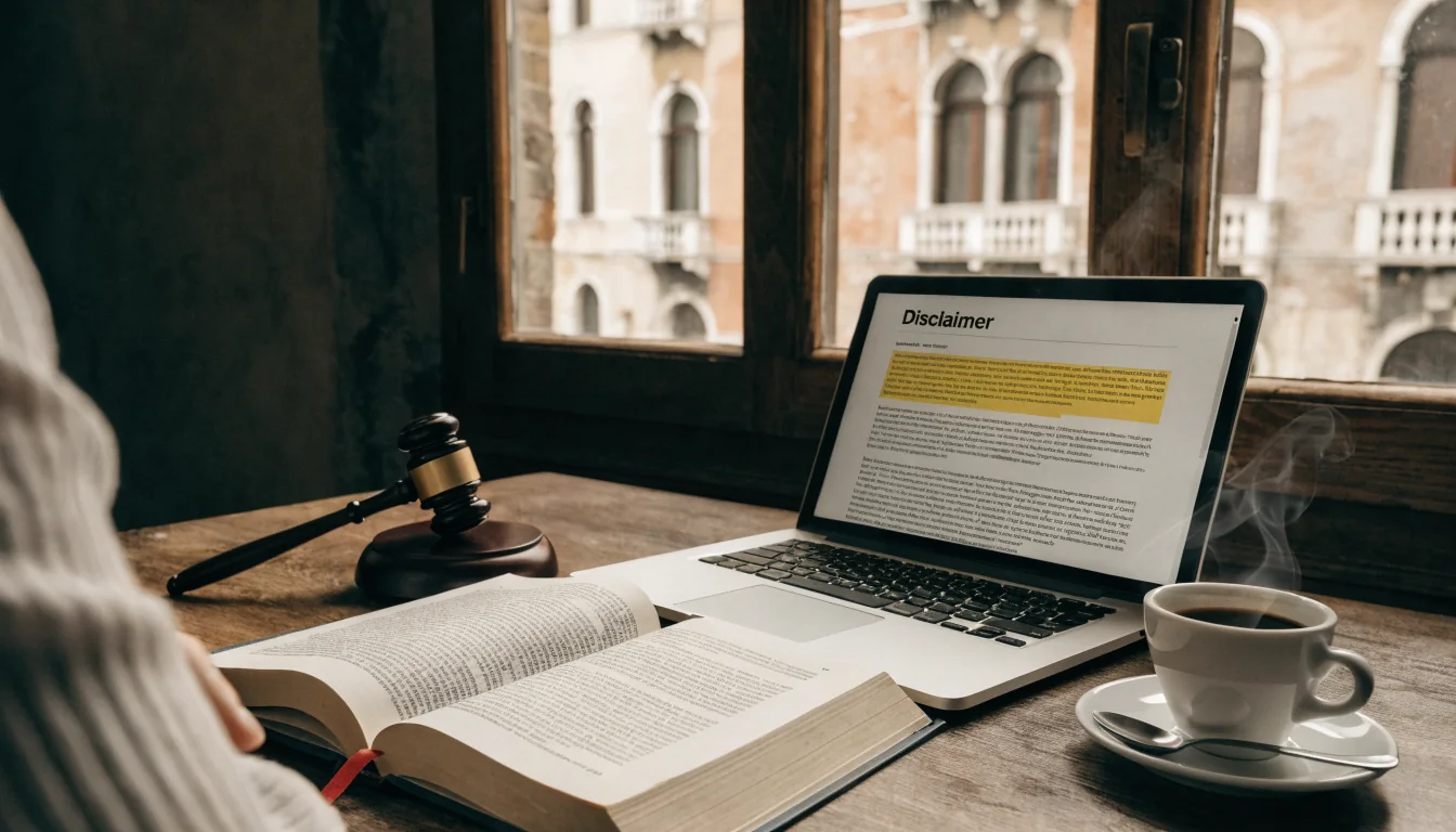 Ufficio legale italiano con libro, martelletto e caffè espresso